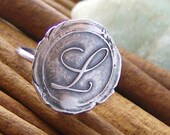 Vintage letters... hand stamped fine silver wax seal style Ring