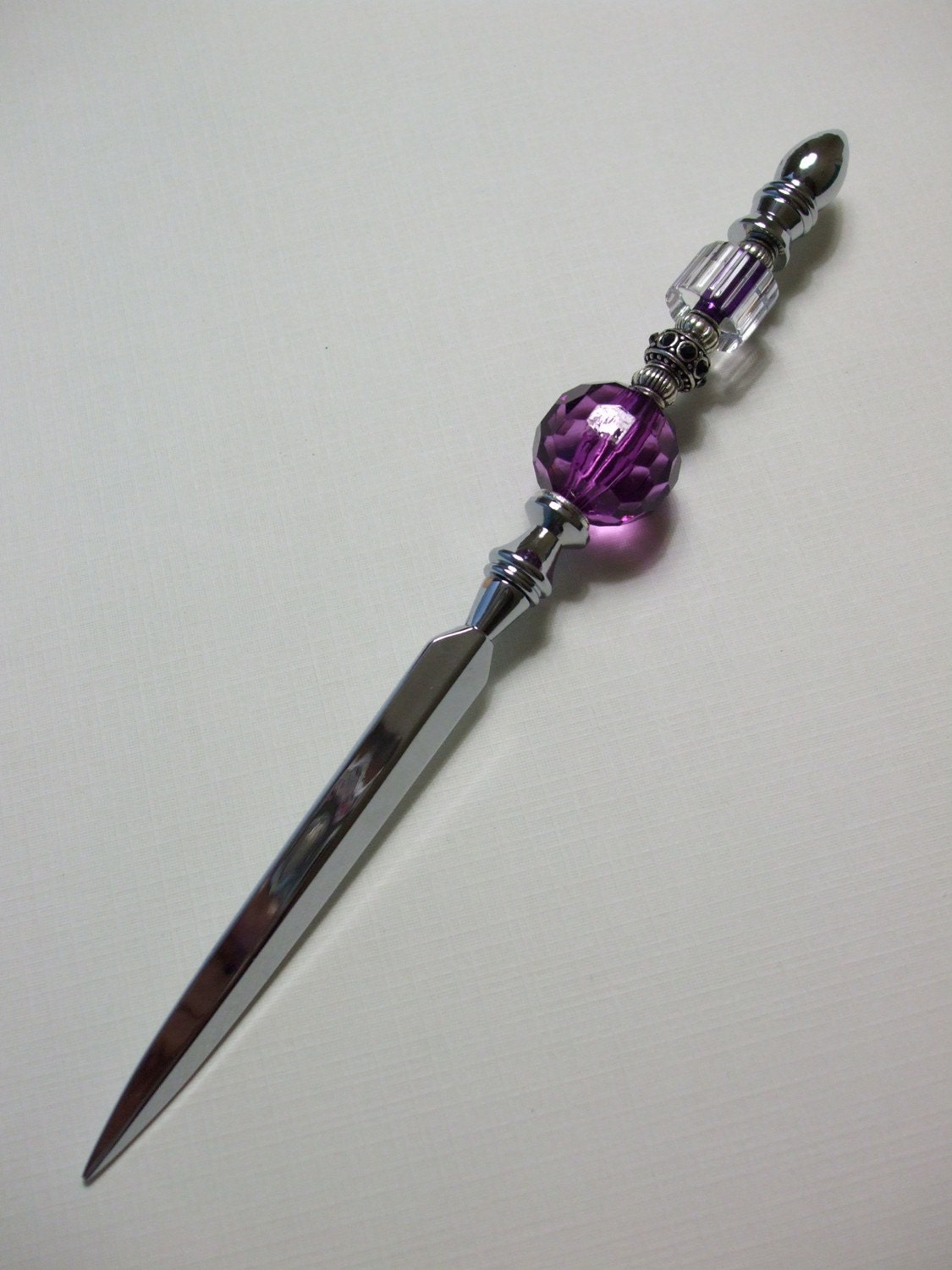 PRETTY PURPLE  Beaded Letter Opener for your office DESK - Handmade/handcrafted  -  free shipping