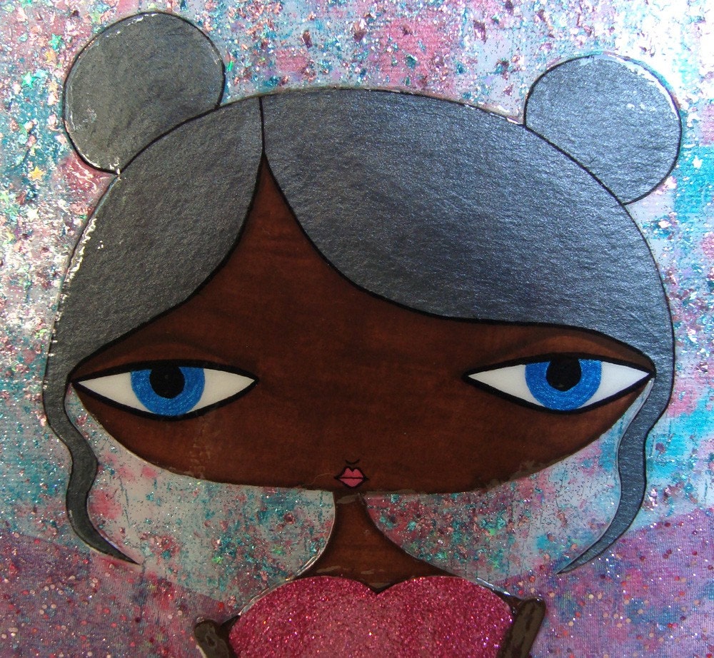 11 x 14 inch Mixed Media Original Painting - Magenta Love Fairy