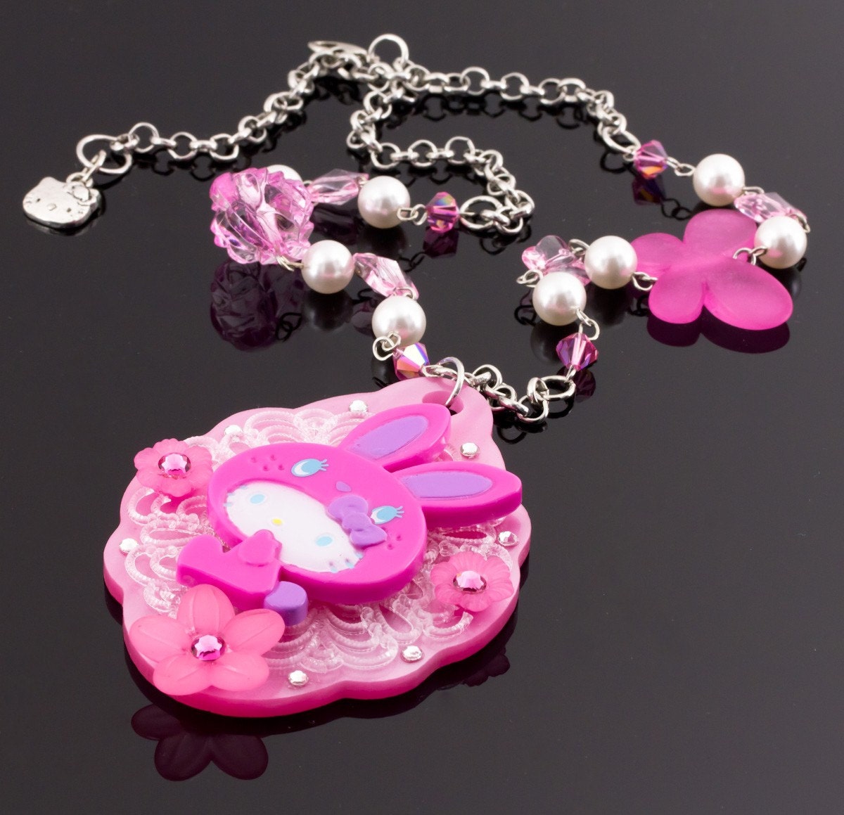 Hello Kitty x Colorful Bunny Large Lucite Swarovski Crystal Pendant/Necklace Kawaii Lolita style