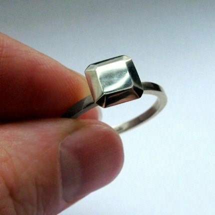 Modern engagement ring alternative, diamond like, Ascher cut square,Modern rock, recycled sterling silver, size 7