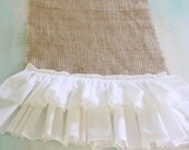 shabby and chic cottage double ruffle ruffle burlap table runner 58 inches long