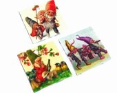 6 Gnomes in Nature Pendant Charms ... retro woodland