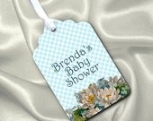 Favor, Gift Tag, Wedding, Bridal Shower, Baby Shower, Tea, Luncheon, Birthday, Blue, Gingham, Checks, Flowers, Personalized, Set of 12 Il_170x135