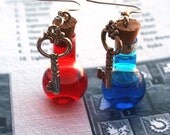 Diablo Inspired Mana and Health Potion Earrings with Key Charms PC Video Gamer