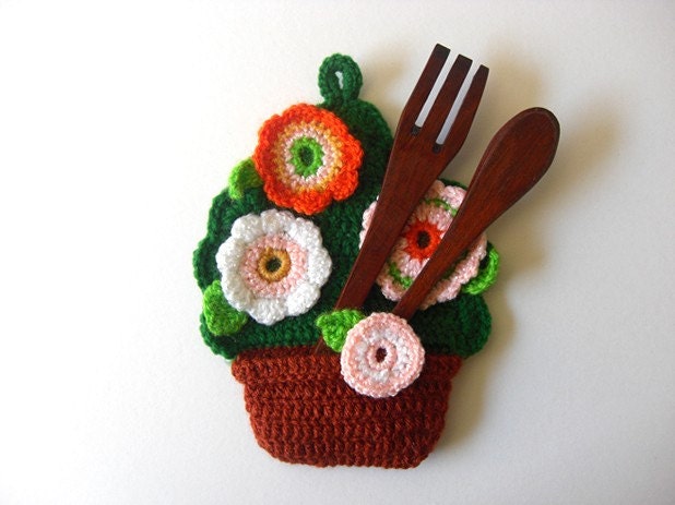 Pot Titular Árvore Grama Decor Flores Cozinha Crochet Folhas Tutorial-PDF Pattern