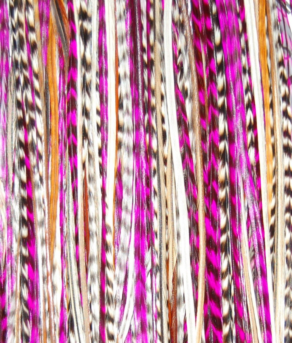 Pink 6 Feather Hair Extension MEDIUM - Salon Grade : FREE mirco link clamp