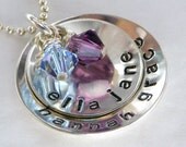 Domed Sweet Stack handstamped and personalized sterling necklace with crystals