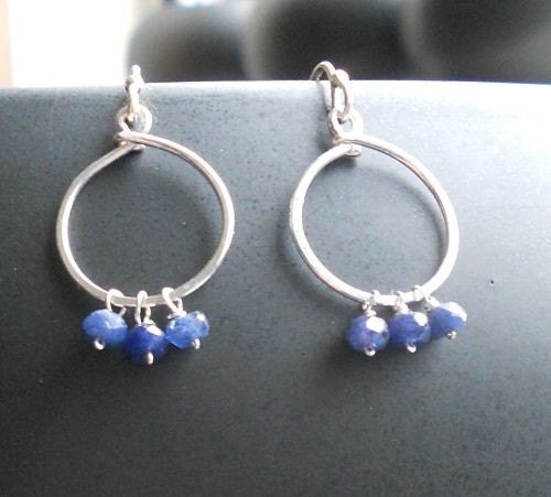Little Sapphire Loops - Blue Sapphire and Sterling Silver Earrings September Birthstone