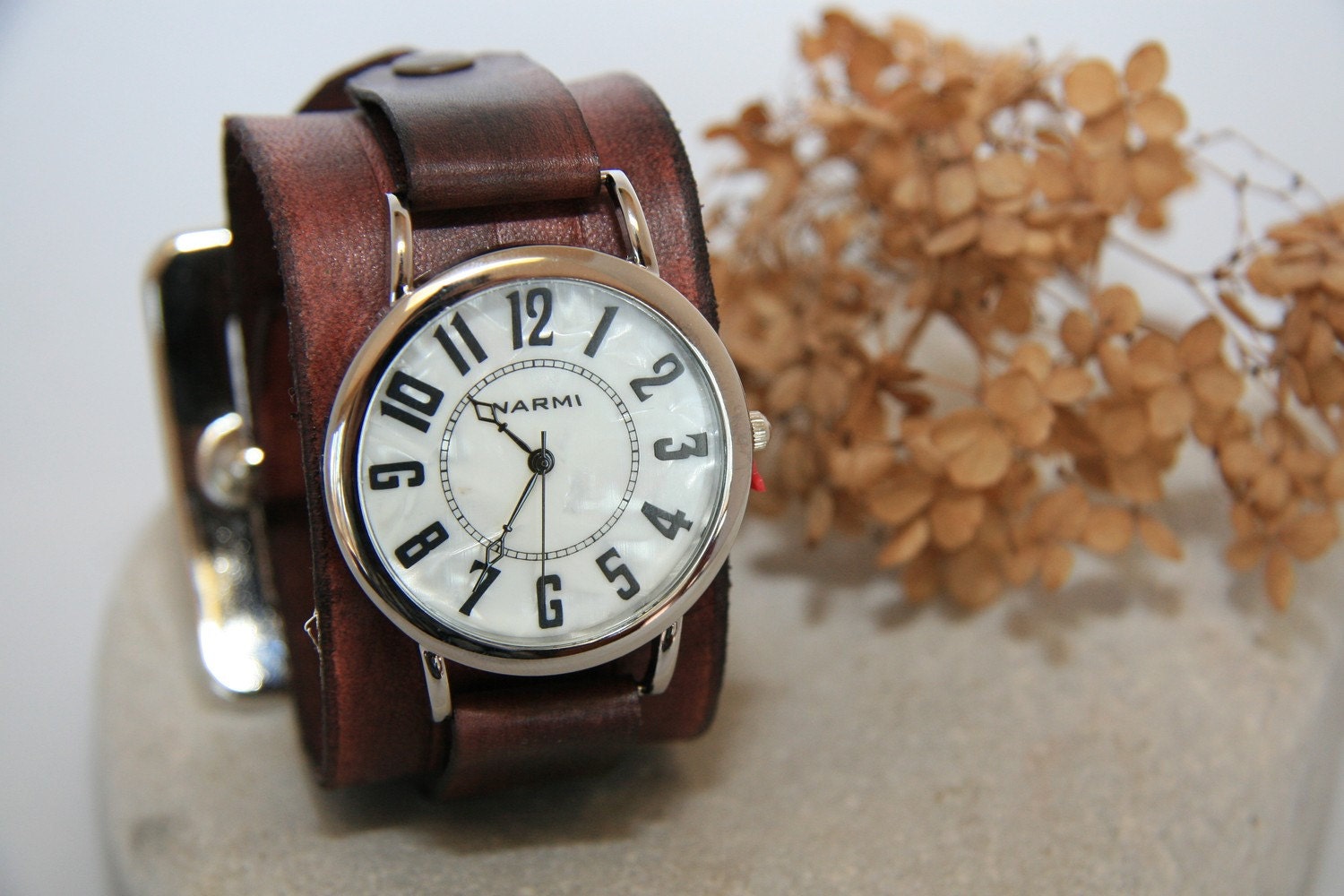 Big and Bold Deep Brown Leather Watch for Men and Women