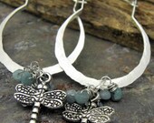 Sterling Silver Cindy Hoops with Dragonfly and Amazonite charms, ThePurpleLilyDesigns