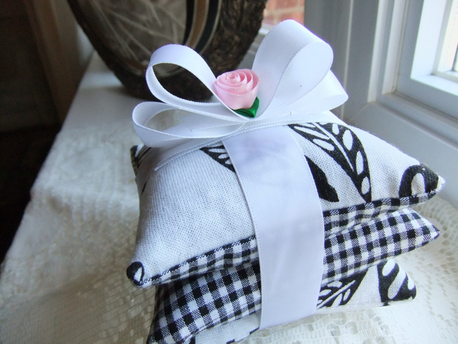 Black and White Stacked Lavender Sachets - Set of Three (3)