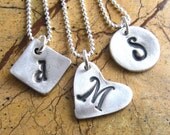 Personalized Silver Initial Necklace Custom Silver Monogram Necklace Graduation Gift Handstamped Fine Silver Artisan Pendant