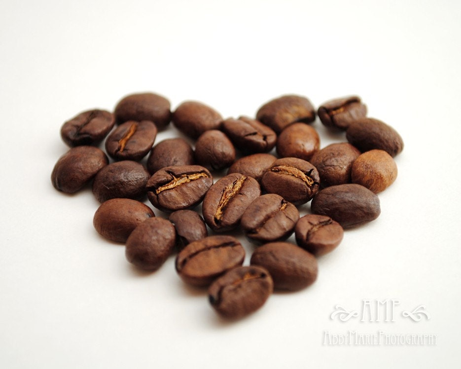 Coffee Heart - 8x10 Fine Art Photographic Print - High Quality - POE Member - Coffee Beans - Brown Color - Heart Love