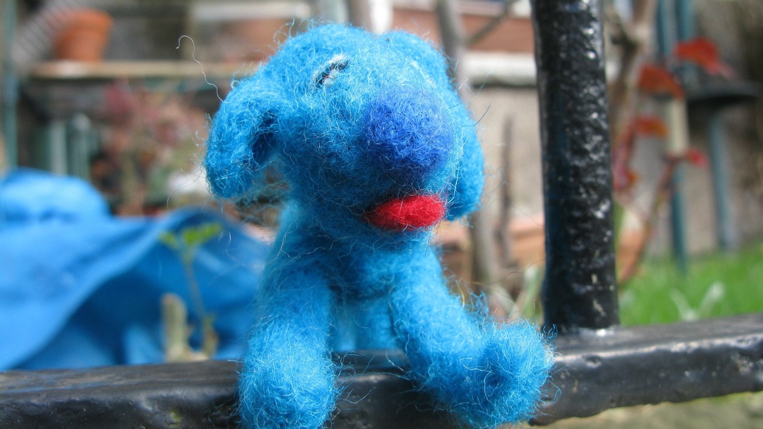 Blue OOAK needle felted cartoon dog