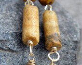 Golden Desert, Gold filled, Pearls, CZs, and Painted Jasper earrings, ThePurpleLilyDesigns
