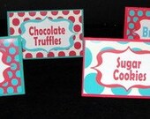 Red and Aqua Fancy Labels Buffet Cards Table Cards