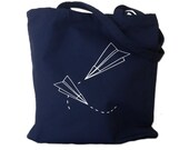 Paper Planes Navy Blue Canvas Tote Bag