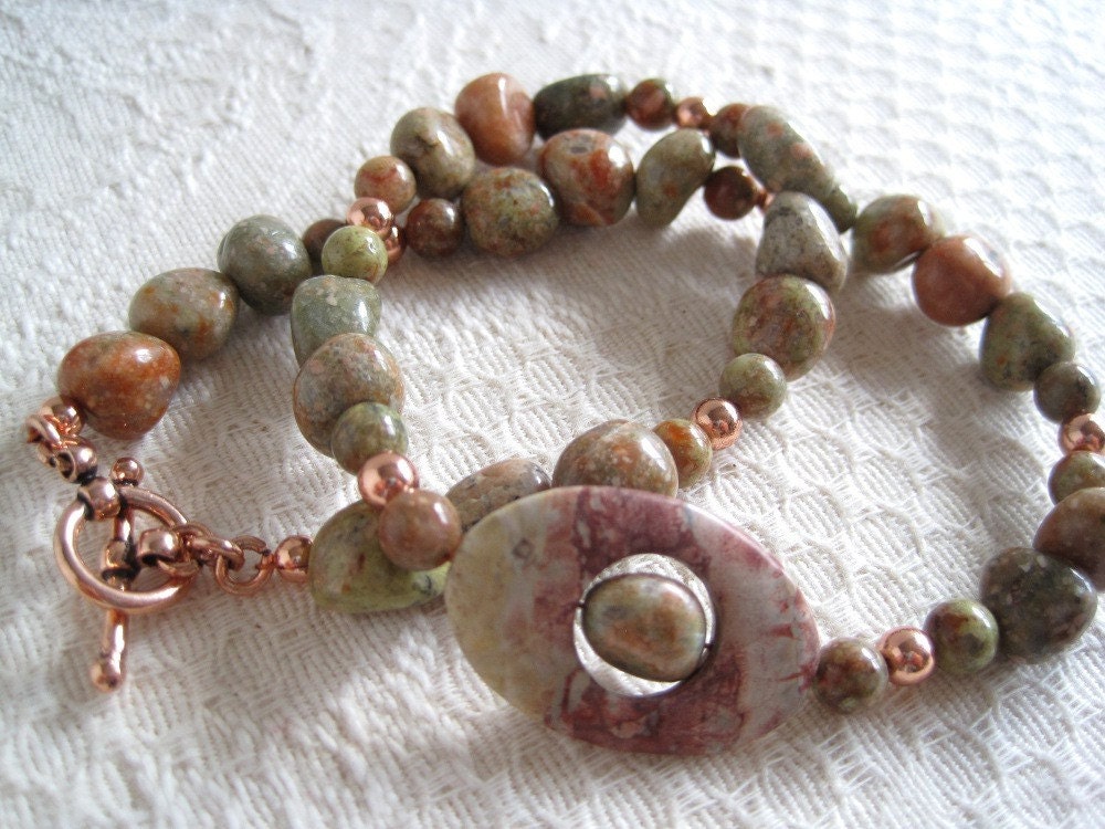 Jasper Necklace Copper Encased  Natural Stone