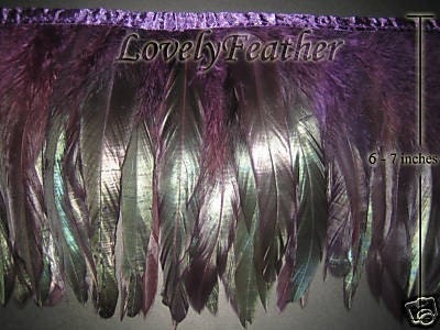 Coque feather fringe of dark purple irridescent 2 yards trim