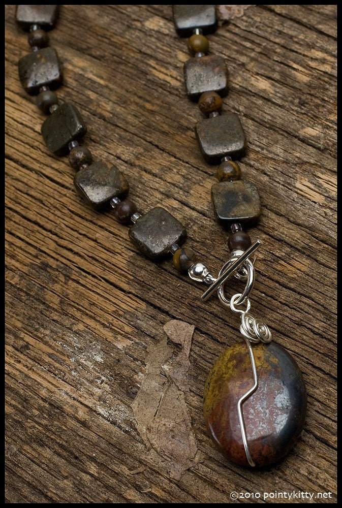 My Obsession - Sterling, pyrite and tiger iron necklace