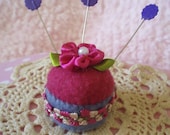 Magenta Pink and Blue Mini Pincushion with Braid
