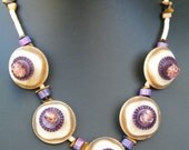 Vintage French Buttons Purple Turquoise and Tiger Eye and Murano Glass Beads Necklace
