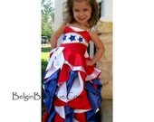 Pageant RWB Patriotic 4 July National Glitz EVening formal Wear Custom size 3/6m 9m 12m 18m 2T 3T 4 5 6 7 8 9 10