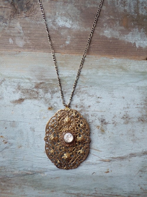 Filigree Pendant with Vintage Schiaparelli Glass Setting