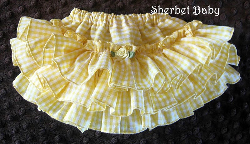 Yellow Gingham Sassy Pants Ruffle Diaper Cover Bloomers with Bow