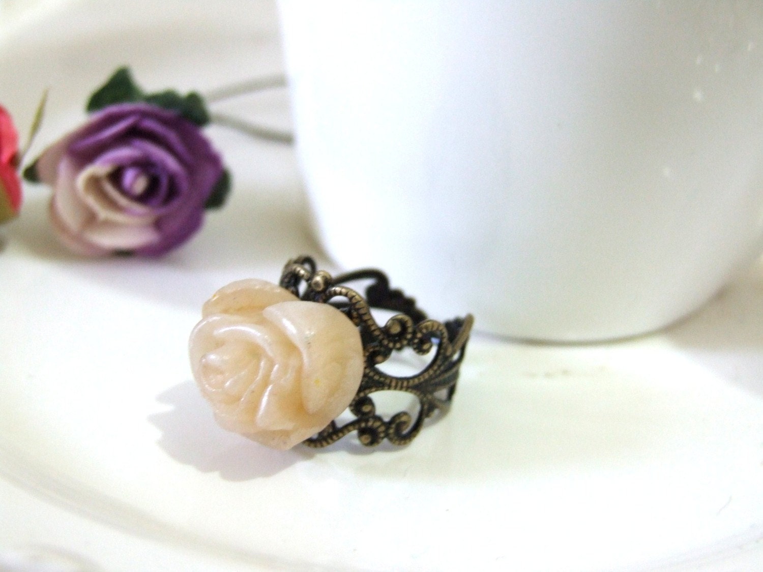 Romantic cream rose antique  ring