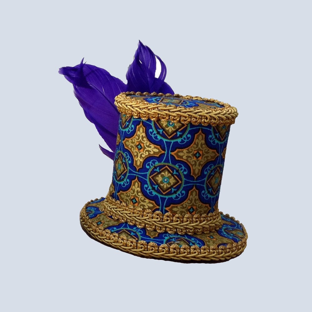 Sexy Gold and Blue Stained Glass Burlesque Mini Top Hat