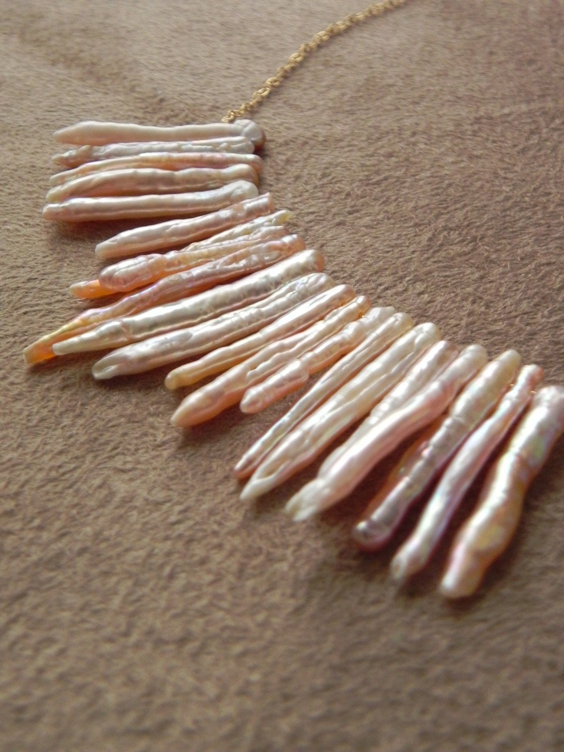 SALE  Pink Freshwater Stick Pearl and Gold Fill Statement Necklace   SALE