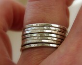 Set of 7 Sterling Silver Stackable Rings, Shiny Textured Bands, Sizes 4, 5, 6, 7, 8, 9, 10, 11 half and quarter sizes