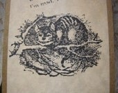 Alice in Wonderland Cheshire Cat Bookmark- vintage style, shabby chic style hang tag, unisex, ephemera, bookmark tag, parchment