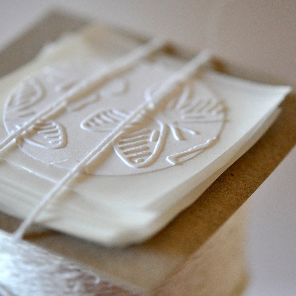 6 Paper Stickers Large Embossed Butterfly White