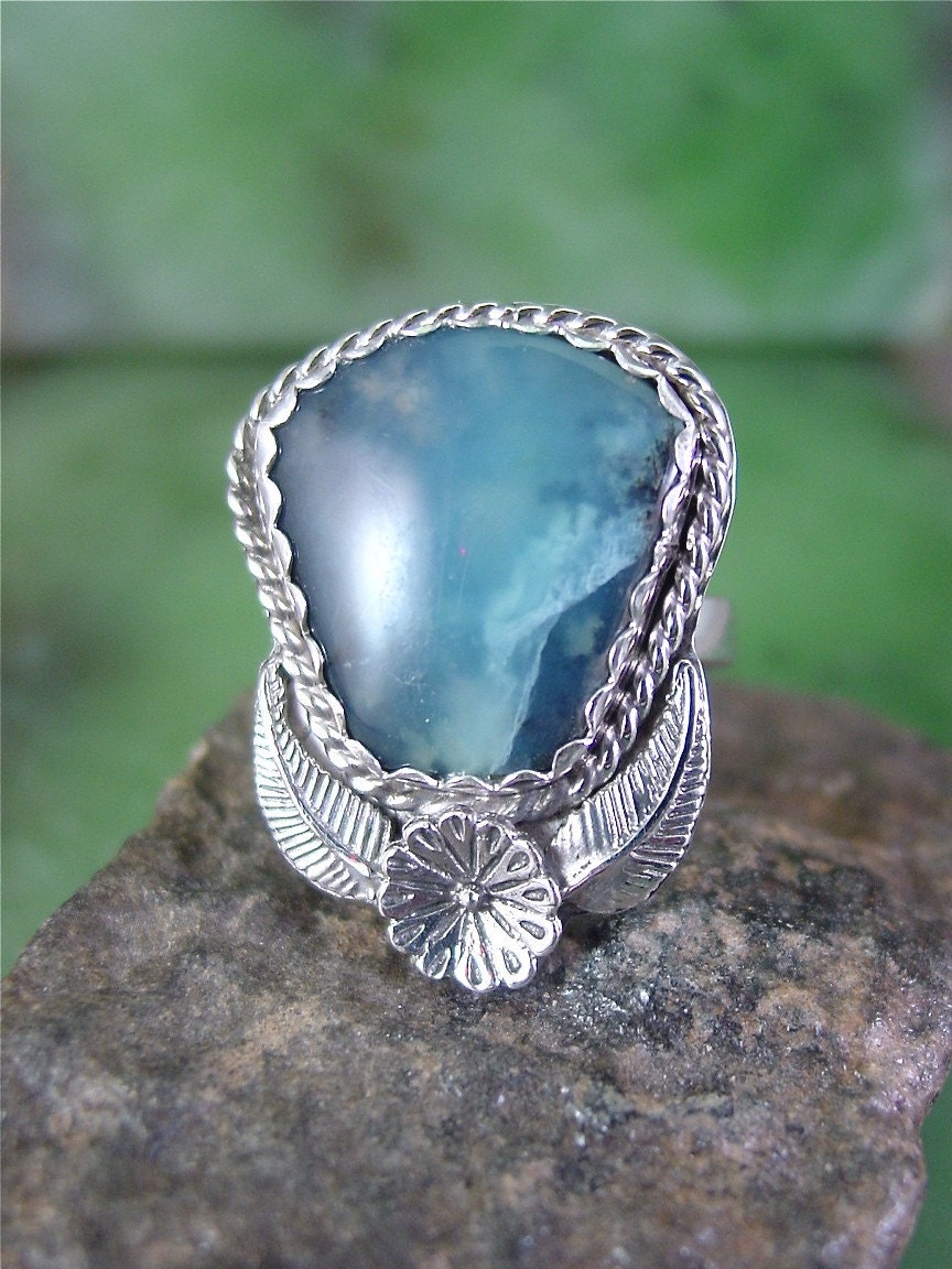 Handmade by Lita Peruvian Blue Opal Sterling Silver Ring