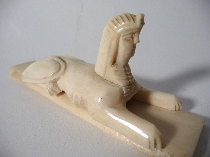 19th C Victorian Bone Sphinx Carving Sculpture Folk Art Crude
