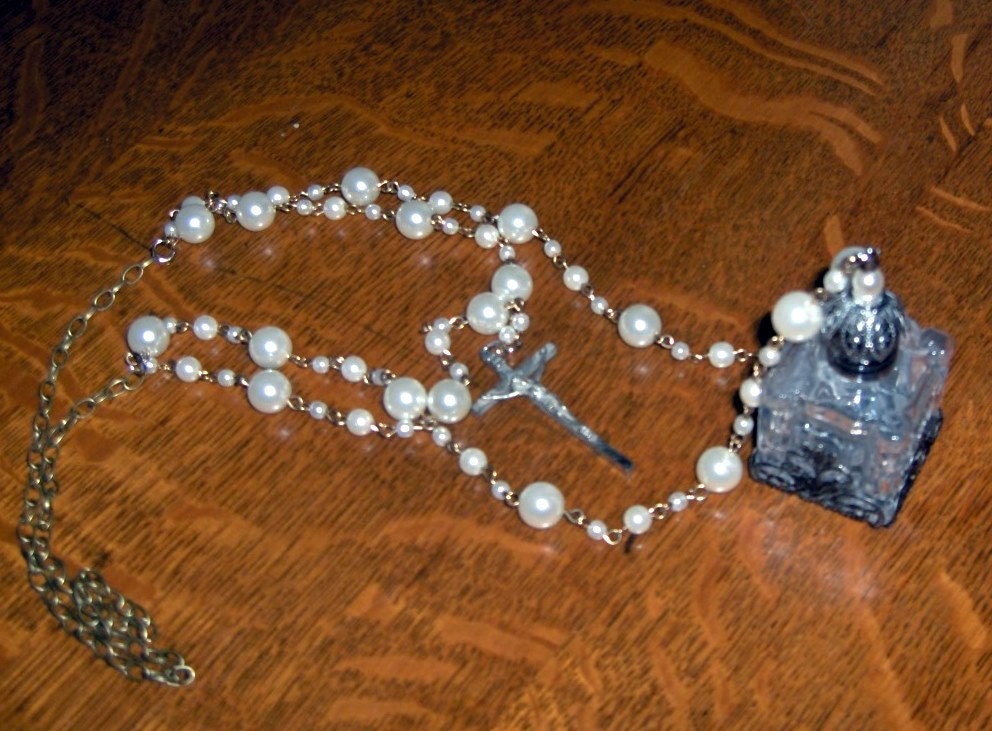 Vintage Rosary Style Necklace with Holy Water Receptacle