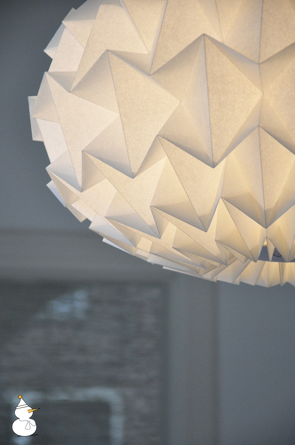 Signature white paper origami lampshade - size XL - hanging