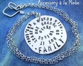 Said in Spiral - custom hand stamped personalized sterling silver - organic large disc - necklace - YOUR CHOICE of words - names - phrase