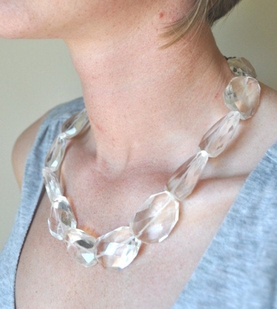 Stella Necklace - clear crystal quartz - simple chunky modern jewelry - adencreations