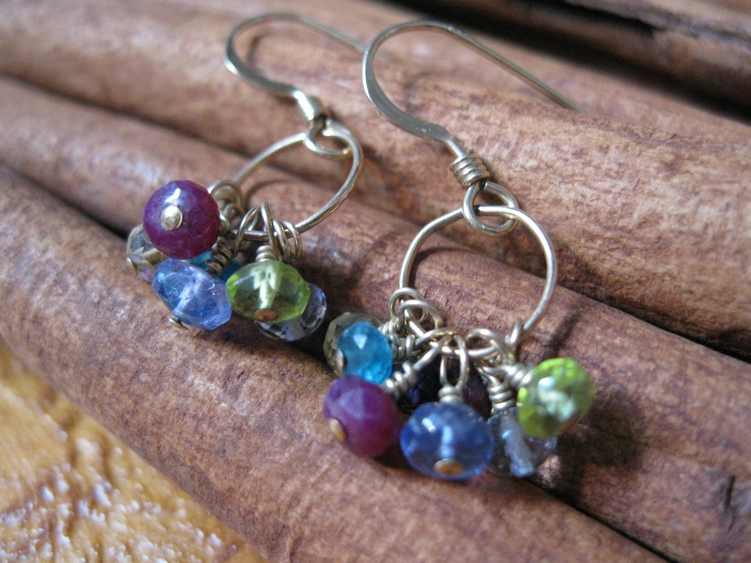 Rainbow Gemstone Rondelle Gold Earrings