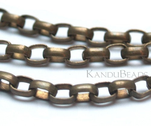 1 Foot (12 inches) Antiqued Brass Rolo Chain 5x7mm BIG, Chunky, Steampunk