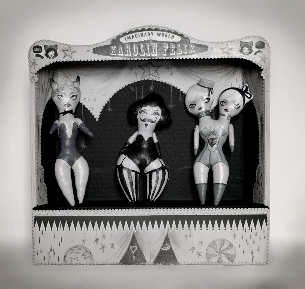 ooak paper Theatre, art doll , prints - circus art sideshow - First Prize - reserved