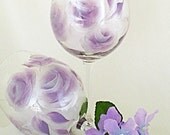 Wine Glasses Hand Painted in Lavender and Shimmering Silver - Set of 4 -  Wedding Bridesmaid Party Housewarming R