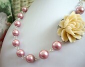 Pearls Cream Rose Necklace FREE Earrings