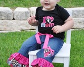 T- shirt - ruffle pants - boutique - custom - pink and black - animal print