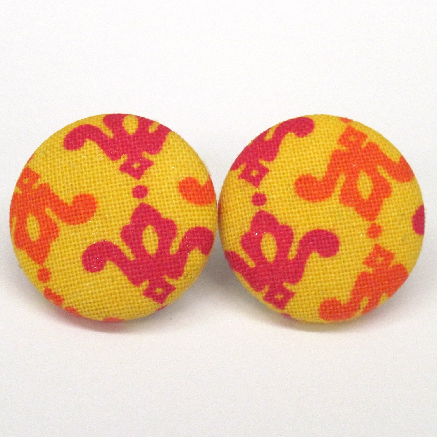Button Earrings // Hot Riviera // Red Orange Yellow // 7/8 in // 2.2 cm