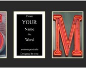 8-Letter Framed Custom Name or Word Art Portrait including mat and Alphabet Letter Photo's available in color, black & white or sepia